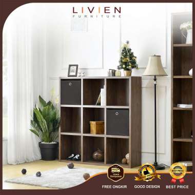 LIVIEN RAK BUKU- RAK DISPLAY ELMO SERIES 3X3 - RAK BUKU COKLAT - RAK MINIMALIS COKLAT