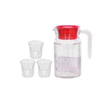 Pitcher Set 600 mL 4 Pcs / 1 Teko Kaca + 3 Gelas Kimglass PCLS 620 Merah