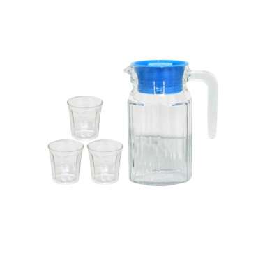 Pitcher Set 600 mL 4 Pcs / 1 Teko Kaca + 3 Gelas Kimglass PCLS 620 Biru