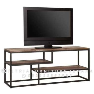 meja tv besi minimalis skandinavia kombinasi kayu jati solid