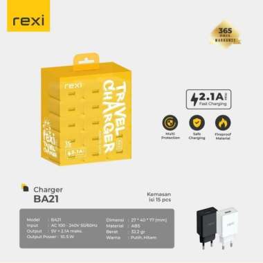 Adaptor Charger REXI BA21 2.1A Single Output 1Box isi 15pcs