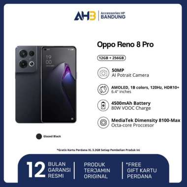 Oppo Reno 8 Pro 5G 12/256GB Smartphone Garansi Resmi Indonesia Glazed Black