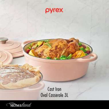 PYREX Oval Cast Iron Casserole Panci Sup 3L - Tahan Panas Hingga 260℃ / Oven & Kompor Safe Cookware 