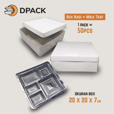 Box Nasi Kotak Putih Kotak Karton Makanan Polos Uk.20x20 Dan Mika Seka - Box Nasi