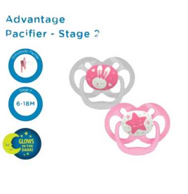 Dr.Brown's Advantage Pacifier Glow in The Dark Stage 2 6-18M 22005 Empeng PinkGrey
