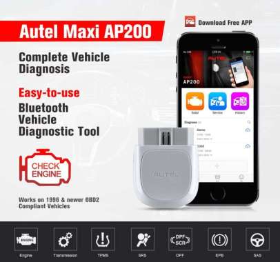 READY STOCK Autel Maxi AP200 Full Systems Diagnose ABS SRS TPMS IMMO putih