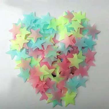 50 pc biji 3.8cm 3,8 cm Hiasan Tempelan Dinding Bintang Star Glow in the dark menyala dalam Gelap 50