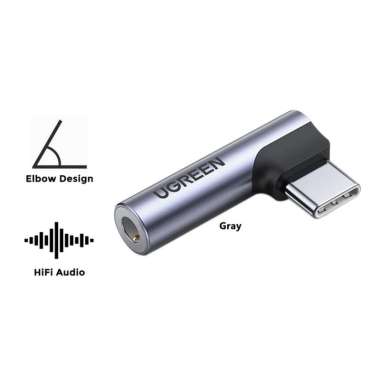 Adapter USB Type C to 3.5mm 90 Degree UGREEN Audio Aux Converter HiFi Gray