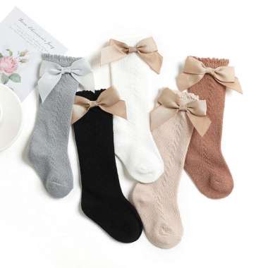 OEM ONE-P304 Kaos Kaki Panjang Anak Perempuan Model Pita Lucu Anti Slip / Kaus Kaki Bayi Korea Bahan