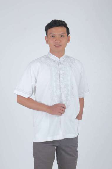 SumberRejekiJeans - Baju Koko Putih Bordir Full Lengan Pendek Bahan Polinosik Bagus Tebal Dingin TID