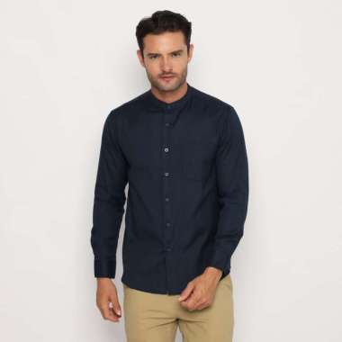Platini Kemeja Pria Koko Shanghai Lengan Panjang Katun Oxford Navy 22030 L
