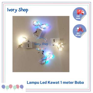 Lampu Led Kawat 1 Meter Hias Dekorasi Batre Balon Bouquet Boneka Boba rainbow