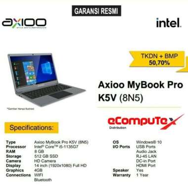 Axioo MyBook Pro K5V 8N5 Laptop 14" FHD, Intel i5, RAM 8GB, SSD 512GB, RTX 3050