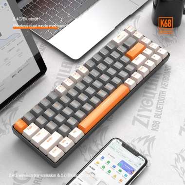 Ziyoulang K68 Wireless Bluetooth DUAL MODE Mechanical Keyboard Grey White