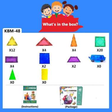Kebo Mag Wisdom Magnetic Tiles 48 Pcs mainan edukasi magnet susun
