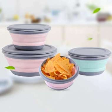 KOTAK MAKAN FOLDABLE HEALTHY BENTO LUNCH BOX 3 PCS PINK