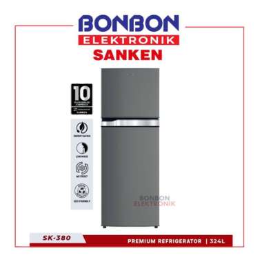 Sanken Kulkas 2 Pintu Inverter 324L SK-380 / Premium Grey Refrigerator