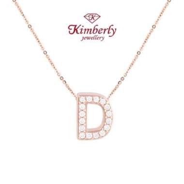 Liontin Berlian Inisial / Huruf D + Kalung Emas - Kimberly Jewellery WHITEGOLD