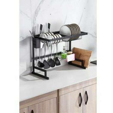 65CM Rak Piring Wastafel 2 Susun Stainless Steel - Rak Wastafel HITAM