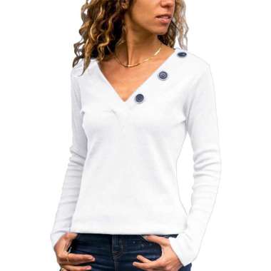 Toraway Women Casual Solid V-Neck Long Sleeve Button Up Ribbed Loose Pullover Top Blouse Women Sweatshirt Toraway Women Casual Solid V-Neck Long Sleeve Button Up Ribbed Loose Pullover Top Blouse Women Sweatshirt