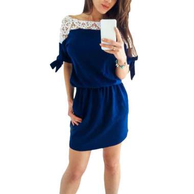 Enlishop Womens Fashion V Neck Short Sleeve Plus Size Cocktail Mini Dress 