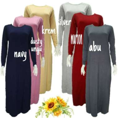 Dress Lengan Panjang Polos  Dress Rayon Super L-XL putih