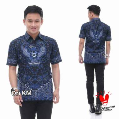 Kemeja Batik Pria Lengan Pendek Garuda Pancasila Kemeja Modern M L XL GARUDA PANCASILA BIRU M