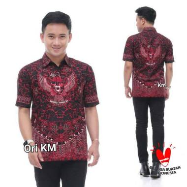 Kemeja Batik Pria Lengan Pendek Garuda Pancasila Kemeja Modern M L XL GARUDA PANCASILA MERAH L