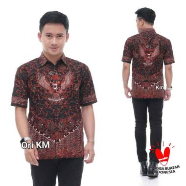Kemeja Batik Pria Lengan Pendek Garuda Pancasila Kemeja Modern M L XL GARUDA PANCASILA ORANYE XL