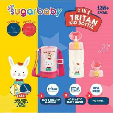 Sugar Baby TRITAN Kid Bottle 2in1 TKB 21B 480 -Botol Minum 480 ml - Biru Merah Muda