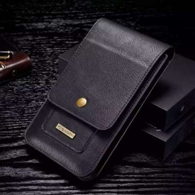 Sarung HP Pinggang DG Ming 2HP Kulit Asli Slot Kartu Carabiner Vertikal Ukuran 5,5 - 6,5 Inch 6,7 In