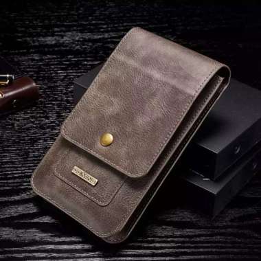 Sarung HP Pinggang DG Ming 2HP Kulit Asli Slot Kartu Carabiner Vertikal Ukuran 5,5 - 6,5 Inch 5,5 In