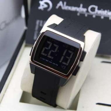 JAM TANGAN UNISEX ALEXANDRE CHRISTIE 9343 AC9343 DIGITAL RUBBER ORIGINAL ROSEGOLD BLACK