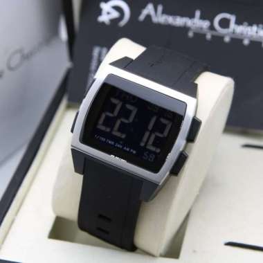 JAM TANGAN UNISEX ALEXANDRE CHRISTIE 9343 AC9343 DIGITAL RUBBER ORIGINAL SILVER BLACK