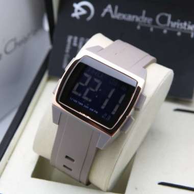 JAM TANGAN UNISEX ALEXANDRE CHRISTIE 9343 AC9343 DIGITAL RUBBER ORIGINAL ROSEGOLD GREY