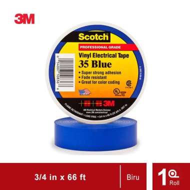 3M Scotch 35 Vinyl Color Coding Electrical Tape 3/4 inch x 66 ft Biru