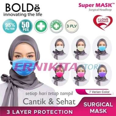 BOLDe Surgical Mask HIJAB 3 Ply Masker Medis Headloop Izin Depkes (50 pcs) Putih