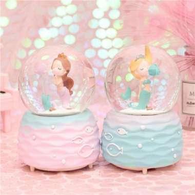 Kotak Musik MERMAID Snowball JUMBO Bola Salju Hias Kristal Lampu Kado - Mermaid Lampu B Mermaid Puta