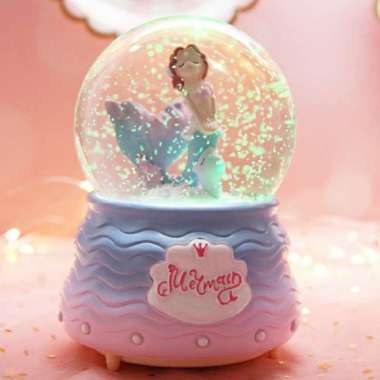 Kotak Musik MERMAID Snowball JUMBO Bola Salju Hias Kristal Lampu Kado - Mermaid Lampu B Mermaid Lamp