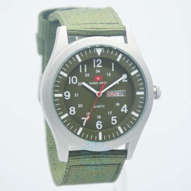 Swiss Army DHC+ Quartz Kanvas / Nylon SA-1881G Analog Tanggal Hari Doff Jam Tangan Pria Hijau