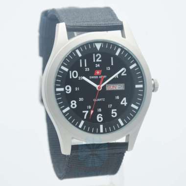 Swiss Army DHC+ Quartz Kanvas / Nylon SA-1881G Analog Tanggal Hari Doff Jam Tangan Pria Hitam