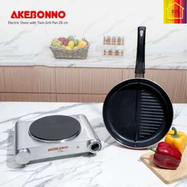 Akebonno Kompor Listrik Portable 1 Tungku 600 W FREE Twin Grill Pan 26 cm 1 Tungku