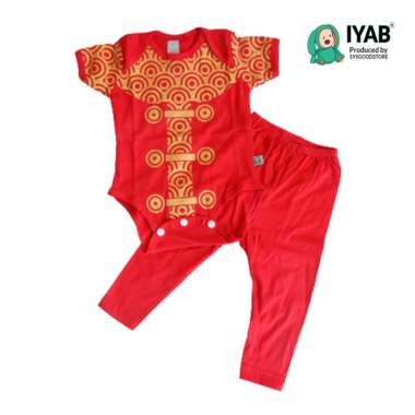 IYAB Setelan Baju Bayi Jumper Bayi Jibao Imlek + Legging Merah Katun 0-6 bulan Cowok/L.Merah Buka