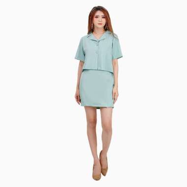 Stelan Blus dan Rok Wanita dewasa gaya korea model terbaru - Jfashion Tiara M-L Hijau tosca