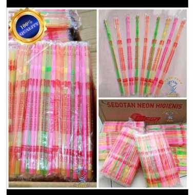 sedotan plastik NEON WARNA SALUR bengkok tekuk higienis steril Warni