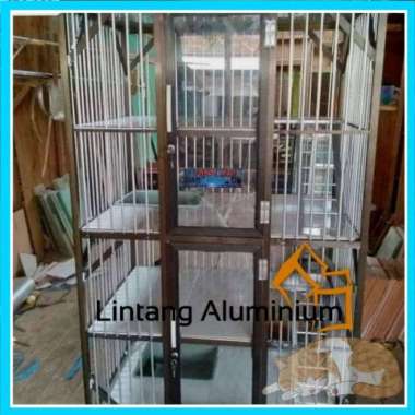 Kandang Kucing Aluminium 2 tingkat pintu kaca /lintang Aluminium