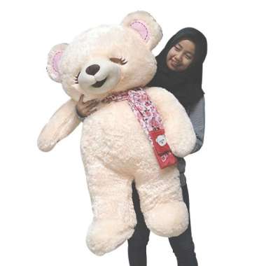Boneka Beruang Jumbo Besar Istana Boneka STD Bonita Cream W/Syal