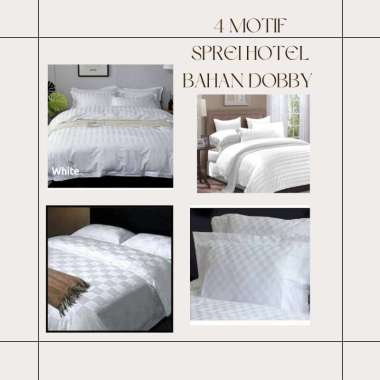Sprei Hotel Bahan Dobby Putih motif Garis Kotak Ukuran 120x200 Motif Garis Mendatar Tinggi Bed 30 cm