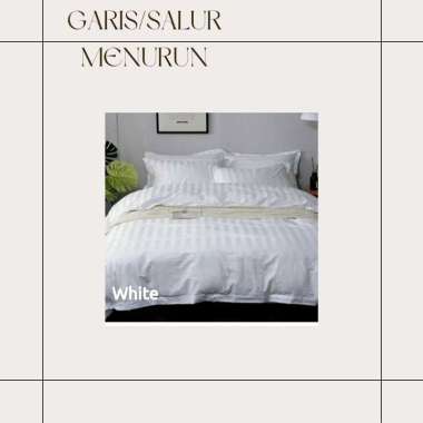Sprei Hotel Bahan Dobby Putih motif Garis Kotak Ukuran 120x200 Motif Garis Menurun Tinggi Bed 30 cm