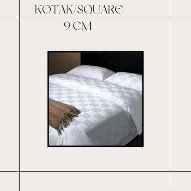 Sprei Hotel Bahan Dobby Putih motif Garis Kotak Ukuran 120x200 Motif Kotak 9 Cm Tinggi Bed 40 cm